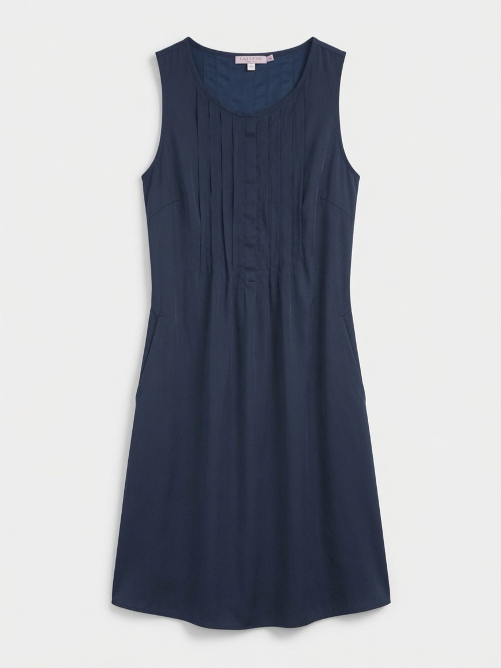 Calypso St. Barth Navy Pleated Sleeveless Dress XS with Self Tie Belt